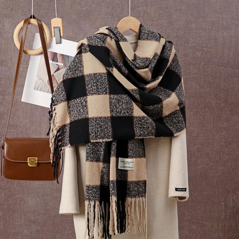 Colorful Plaid Print Pashmina Shawl Tassel Scarf For Woman Winter Warm Scarves Fashion Thicken Cashmere Muffler Warm Neckerchief