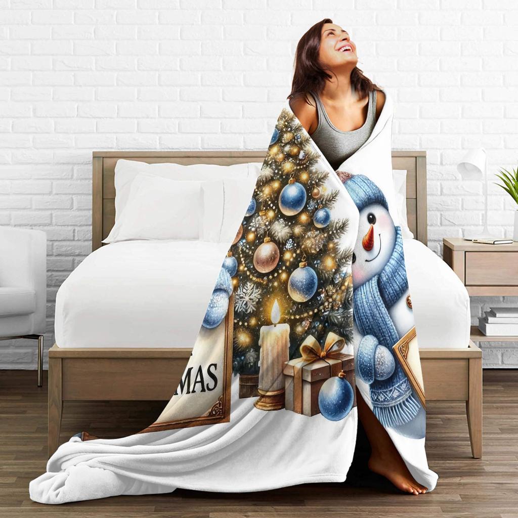 Christmas Snowman Plush Blanket Children Flannel Throw Blanket For Home Decor Warm Custom Quality Bedspread Gift