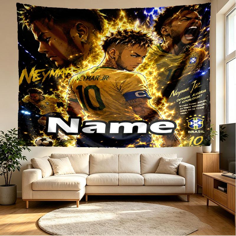 Custom Name Personalized Neymar Jr Print Tapestry, Wall Art Decor, Bedroom, Dorm, Apartment, LivingRoom, Party Backdrop, Gift for Birthday