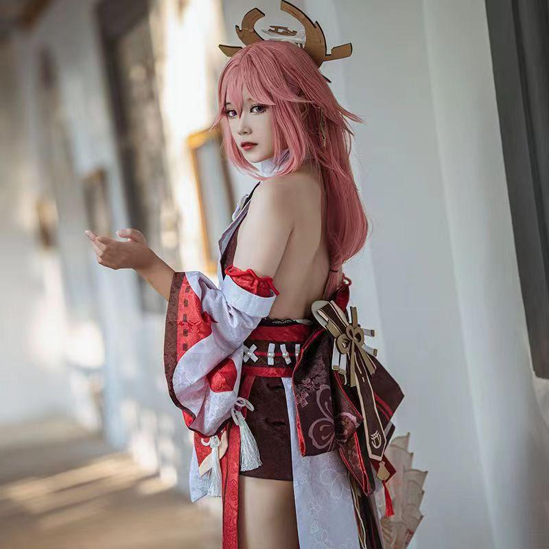   Костюм для косплея Yae Miko Guuji Yae, необычные наряды, полный комплект Guuji, платье Guuji Yae, головной убор, игровой костюм