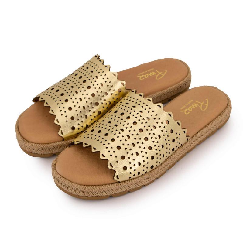 Золотистые мюли-ламинадо с веревочной подошвой Женский PINAZ