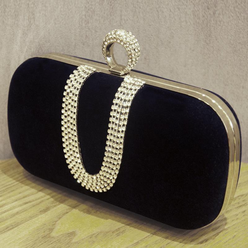 Red Flannel Rhinestone Bag Velvet Evening Purses Crossbody Elegant Party Clutch Bling Shoulder Female Bag Diamond Handbag
