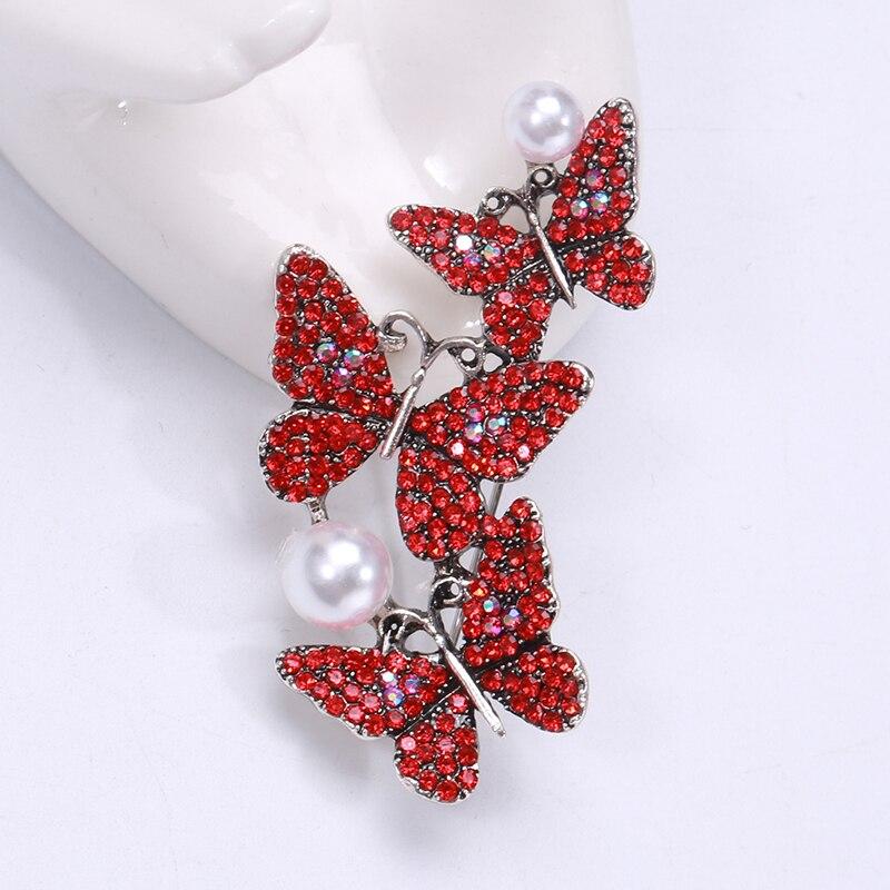 Новая брошь из хрусталя, три красные броши-бабочки для женщин и девочек, брошь в форме листа, одежда, жало, лошадь, игла