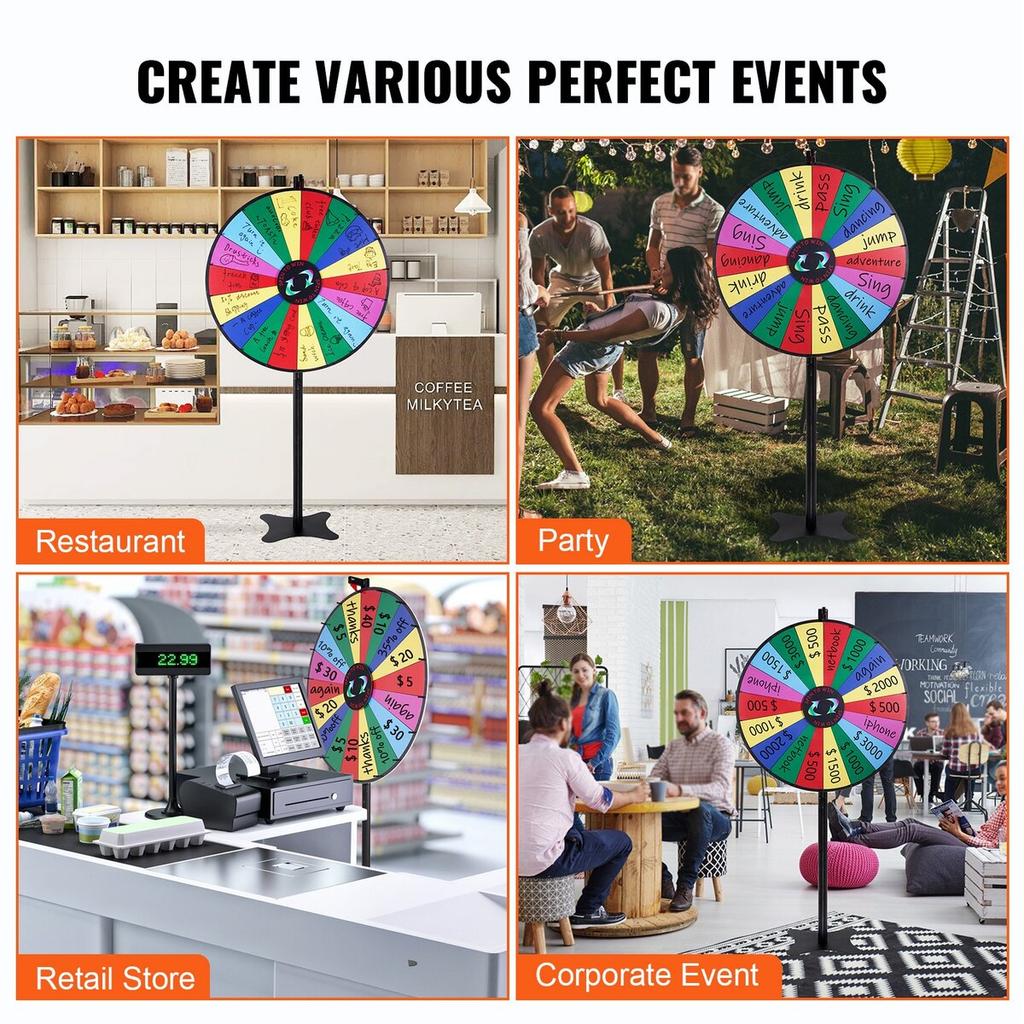36 inch Spinning Prize Wheel, 18 Slots Spinning Wheel, Roulette Wheel with a Dry Erase and 2 Markers, Tabletop or Floor Standing Win Fortune Spin