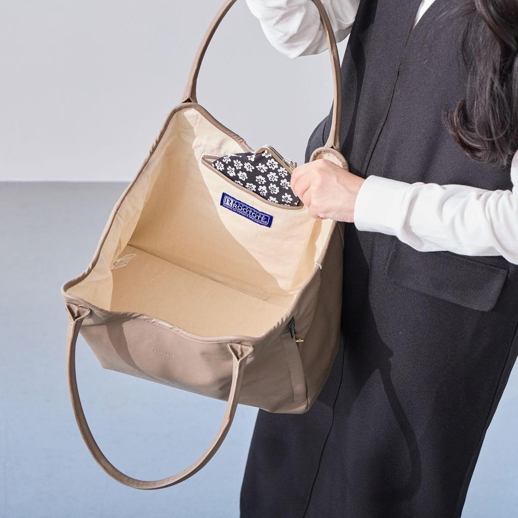 Tote A4 Shoulder Synthetic SC Habichel 3638 [Rootote] Women's Bag, Size, Horizontal, Bag, Leather, Seamley-A (04 Khaki)