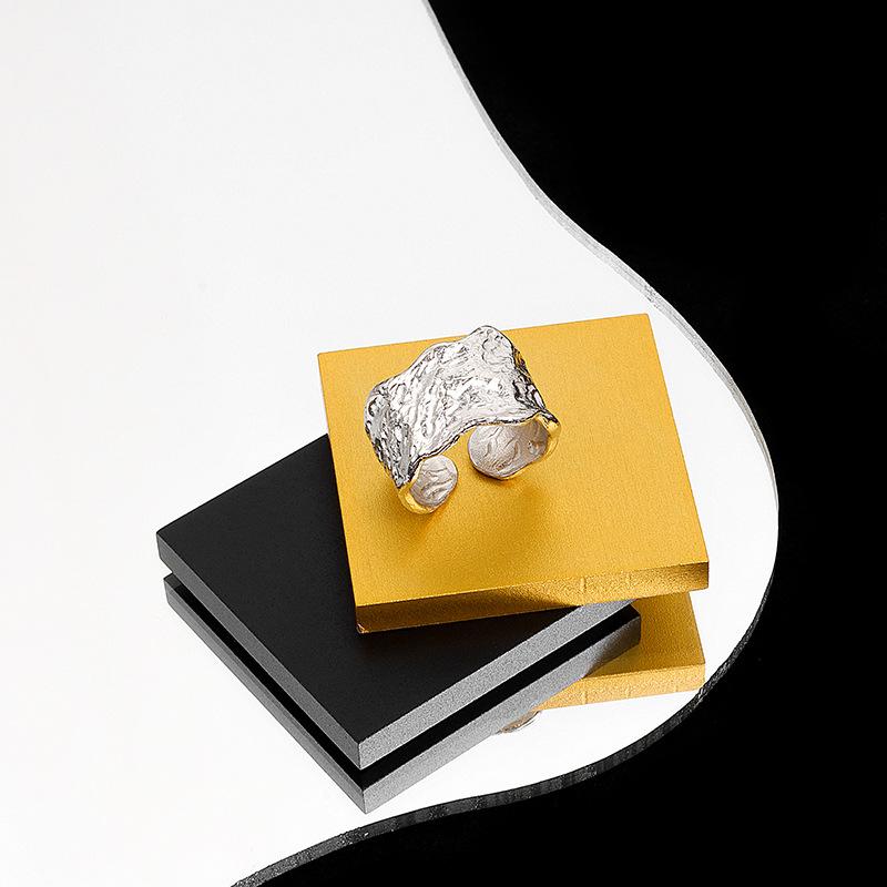 Geometric Glossy Concave Convex Shaped Ring Female Niche Design Personality High Sense Finger Ring Ins Cold Temperament Opening Index Finger Ring