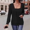 Женская блузка с квадратным вырезом, длинным рукавом, дизайном «два в одном», пуловер, однотонная, свободного кроя, осенняя футболка