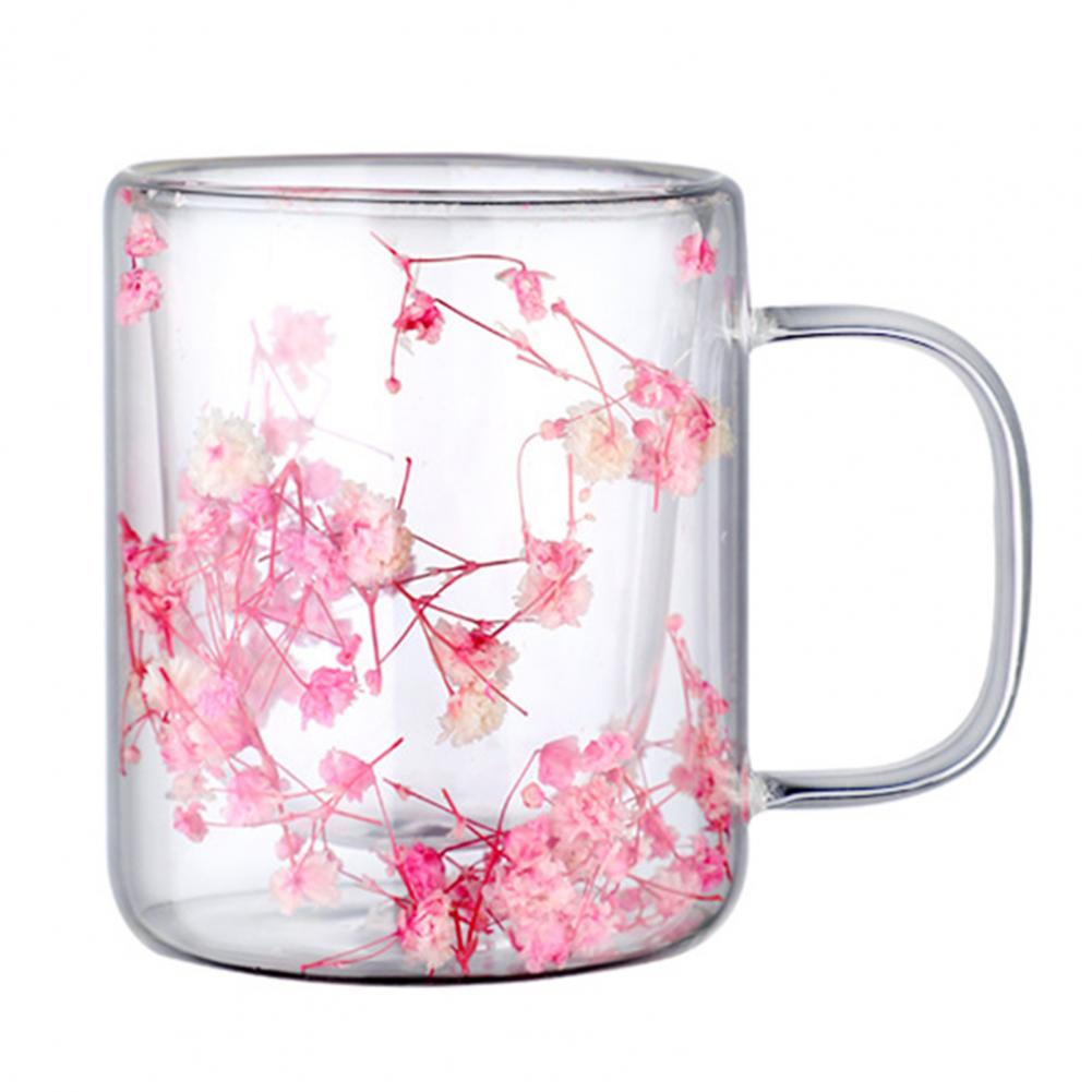 Double Wall Glass Coffee Mug with Handle Colorful Petal Design Tumbler Creative Insulated Cup for Hot Cold Beverages Cappuccino