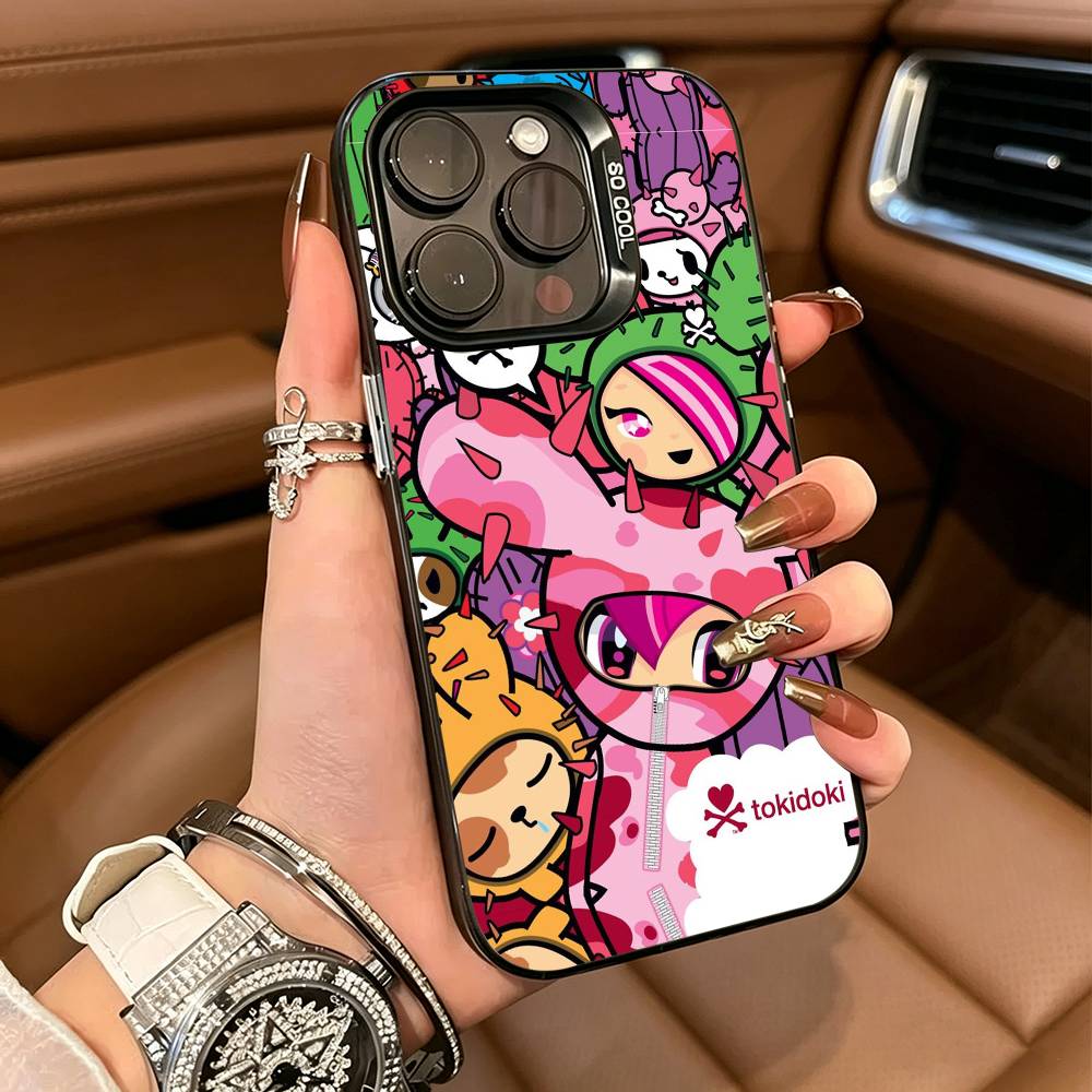 Retro Cute Vibe T-Tokidoki Art Phone Case For iPhone 17,16,15,14,13,12,11 Plus Pro Max Colored Silver Phone Case