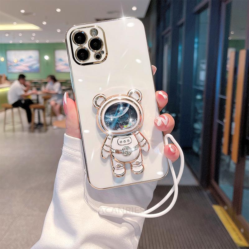 Силиконовый чехол с покрытием Astronaut Holder для iPhone 14 13 11 12 Pro Xs Max Mini Xr X 6 7 8 Plus 14pro 13mini Lanyard Cover Se 2022