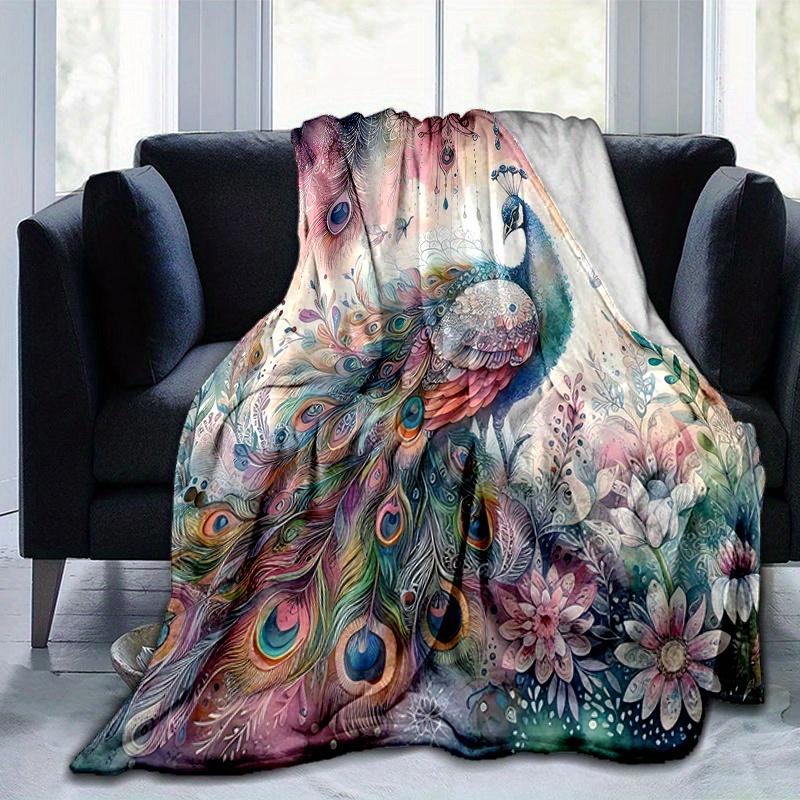 1pc Peacock & Flowers Blanket  Soft Throw for Home Decor, Gift Idea