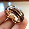 Men's Fashion 8mm Stainless Steel Wedding Engagement Ring, Imitation Wood Pattern with Guitar Strings and Unique Ring