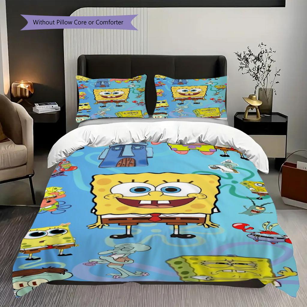 Spongebob Squarepants Yellow Background Threepiece Set 1 Duvet Cover 2 Pillowcase Without Core Duvet Cover And Pillowcase