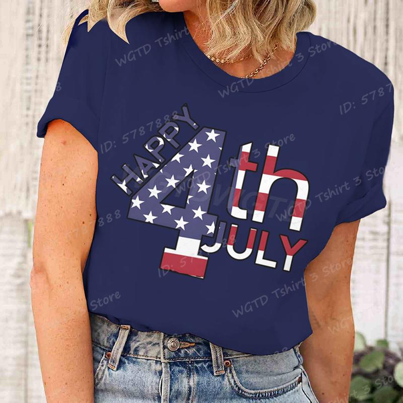 Happy 4th Of July Tshirts Independence Day T Shirts Summer Tshirt Casual Short Sleeve Tees Round Neck Tops Womens Clothing