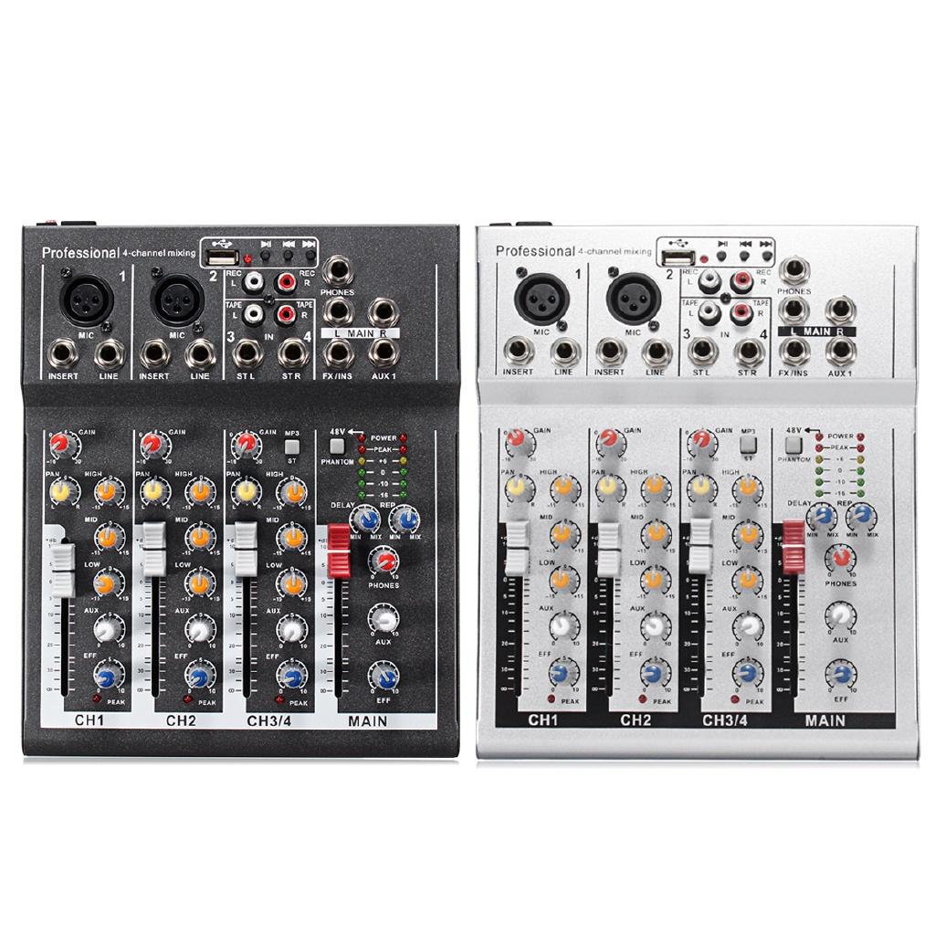 4-канальный микшер Мини Профессиональный Студийный Аудиомикшер для Живого Звука USB Микшерный Пульт DJ Сцена KTV черный/серебристый 48В 23.6*19.3см