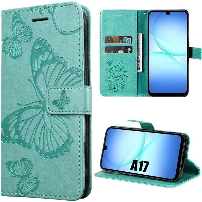Coque de Protection - BOOLING - pour Samsung Galaxy A17 4G/5G - Antichoc Effet Cuir Motif Papillon Vert