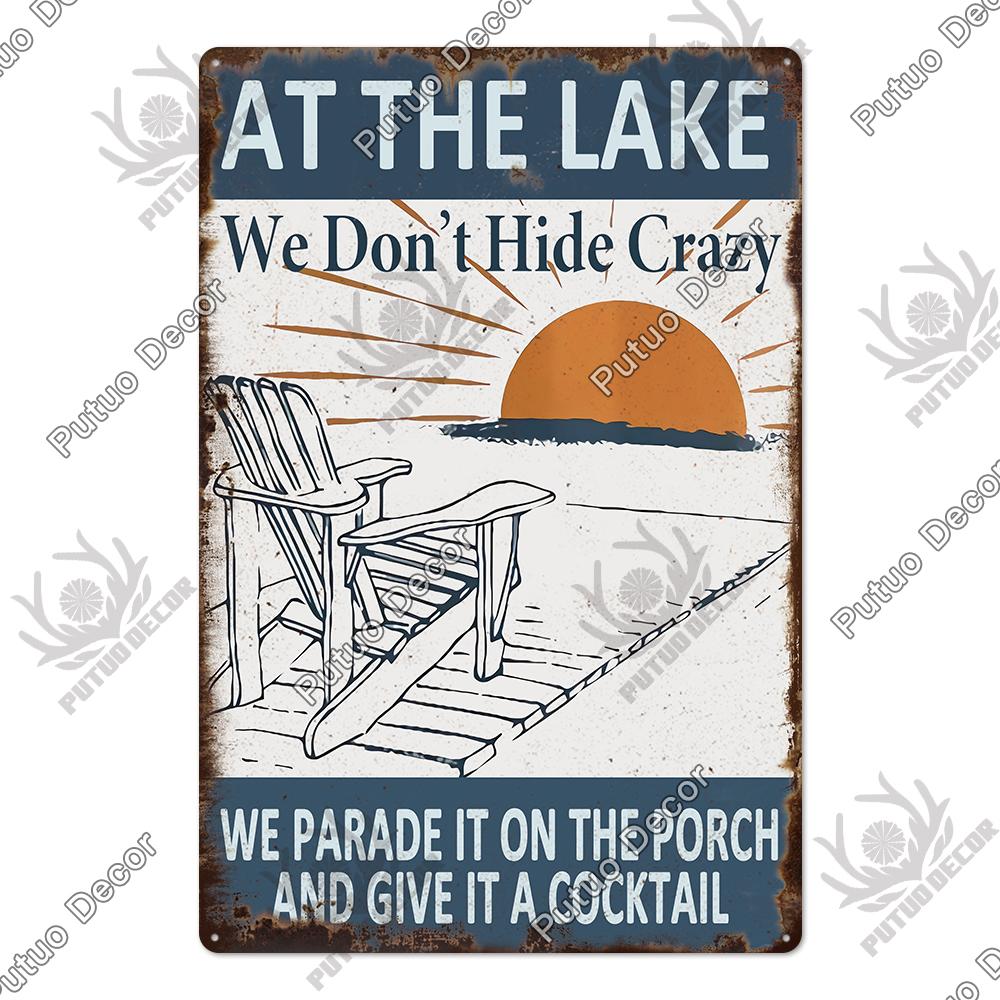 Putuo Decor Винтажные жестяные таблички «Дом у озера», деревенская табличка, металлическая пластина, настенный декор для гостиной, кухни и прихожей, постеры