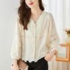 Apricot Collar Shirt for Women Long-sleeved Spring New Hollow Embroidered Cotton Top Shirt