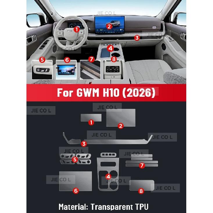 For GWM H10 2026 Anti-scratch Car Door Center Console Media Dashboard Navigation Car Accessories TPU Protector Film