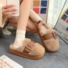 Fashion 2025 Autumn Winter Fashion Buckle Strap Slippers Home Cotton Shoes Women Indoor Fluffy Plush Warm Platform House Slippers