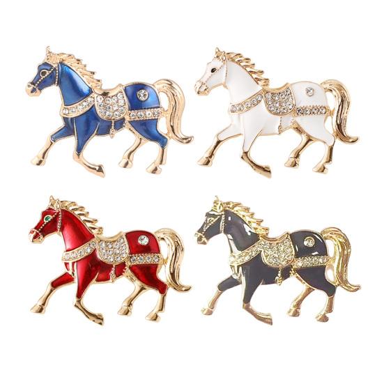 1/4Pcs Horse Brooch Alloy Enamel Pin with Rhinestones Inlaid Clothes Hats Bags Collar Badge Fashion Accessories