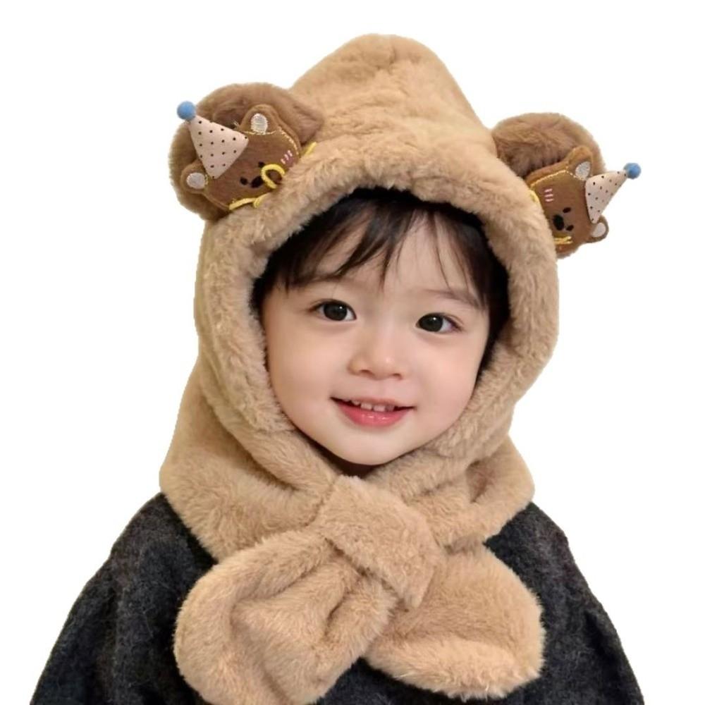 Windproof Winter Baby Hat Thermal One-piece Pullover Hat Soft Kids Hat Hooded Scarf