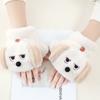 Thickened Half Finger Gloves Korean Style Flip Cover Plush Gloves Cute Cartoon Plush Mittens  Girls