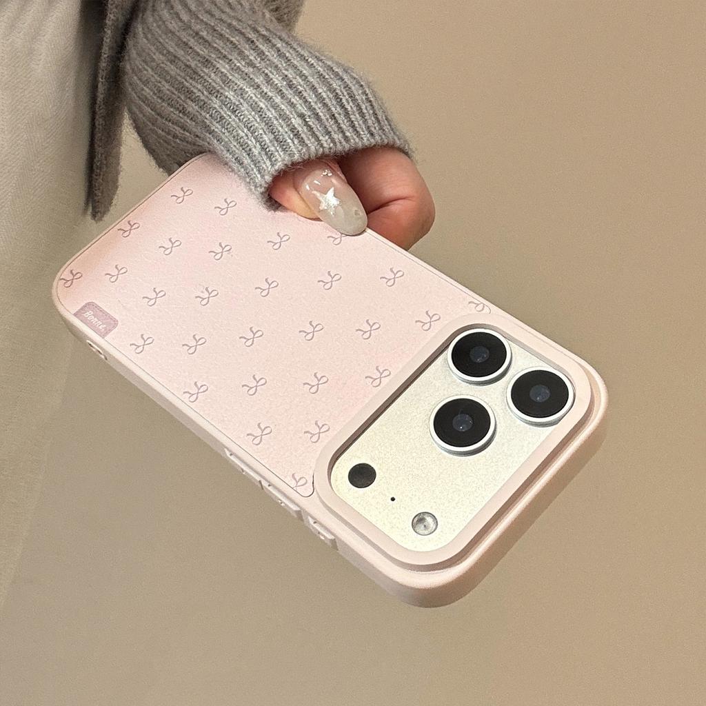 Розовый кожаный чехол с бантом для Apple 17 Promax для IPhone 16 корейский 15 для Huawei для Samsung 14