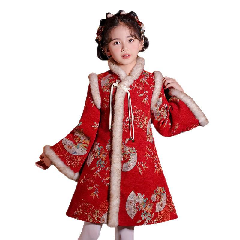 Детский зимний ханьфу 2025: Платье-Тан Сюань с флисовой подкладкой, Стильное Ципао для празднования Нового года
