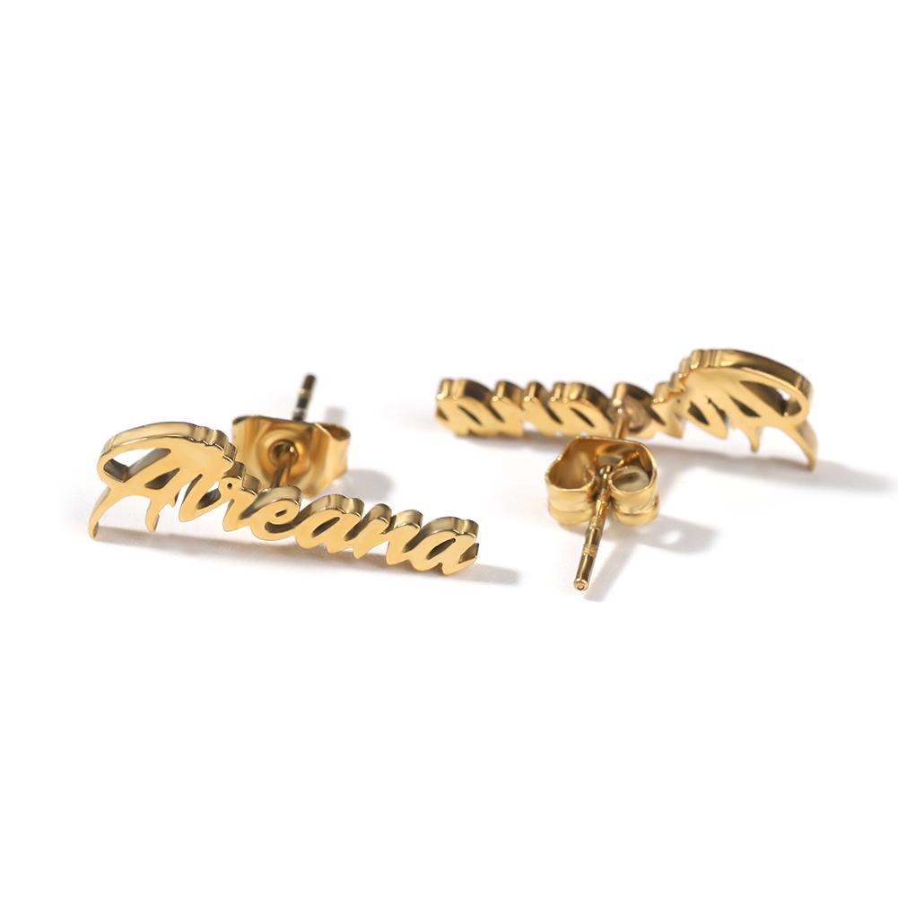 THE BLING KING Custom Name Stud Earrings Personalized Cursive Letter Stainless Steel Earring Trendy Women Girl Jewelry Best Gift