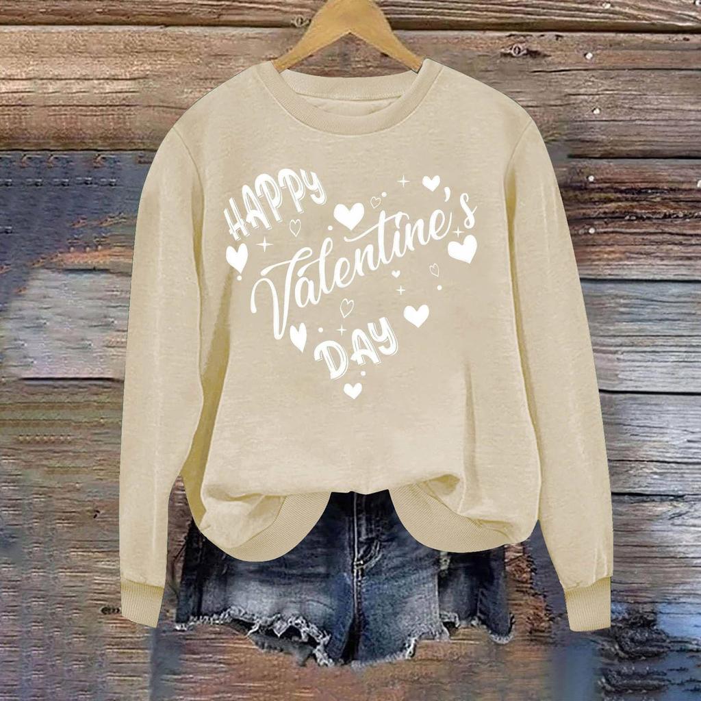 Женский повседневный пуловер с круглым вырезом и длинным рукавом с принтом ко Дню святого Валентина