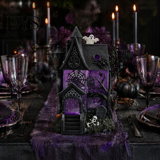 Уникальный Праздничный Сувенир Подарок Готический Смола Блестки Деревня Декор, Хэллоуин Дом с Привидениями Фигурка с Фиолетовый Коллекционный Настольный Декор Окна,