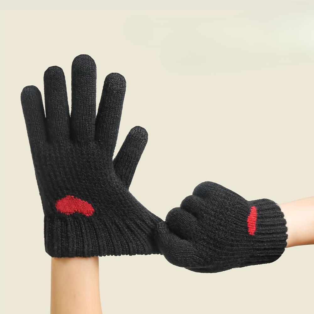Зимние женские жаккардовые вязаные перчатки с милым сердечком, сенсорные, термо, двойной слой, рождественский стиль