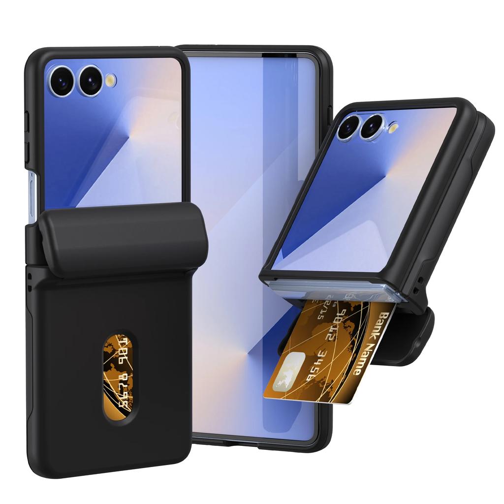 Жесткий чехол с защитой шарнира и покрытием под кожу для Samsung Galaxy Z Flip 7 Flip7 5G с держателем для карт Защитная крышка