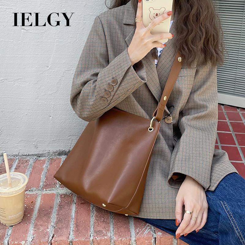 IELGY Retro Atmospheric Bucket Bag, Versatile Niche Design Shoulder Messenger Bag