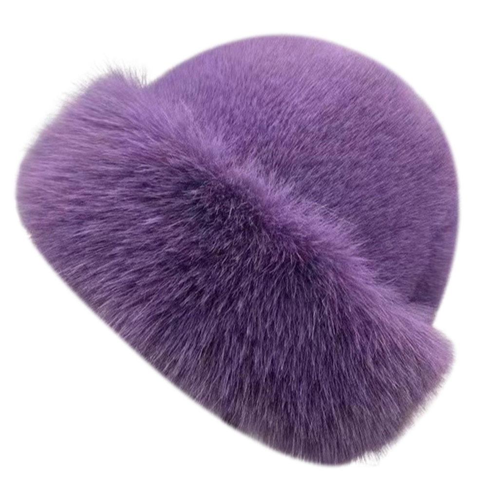New Fluffy Fur Winter Hat Plush Thicken Bucket Hat Solid Color Cold Windproof Berets Chrismas Gifts