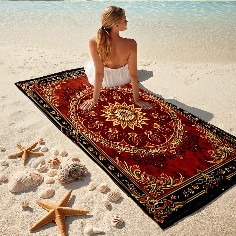 1Pc Golden Mandala Beach Towel, Quick Dry, Multi-Use for Beach Pool Gym Yoga Home Travel, Christmas, Halloween, Xmas Gift M928684