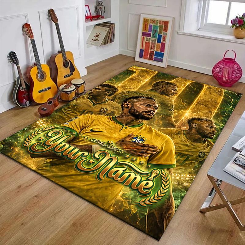 Brazilian football player Design Area Rug Personalized Name- Non-Slip, Soft & Cozy Floor Mat for Living Room, Office - Indoor/Outdoor Carpet