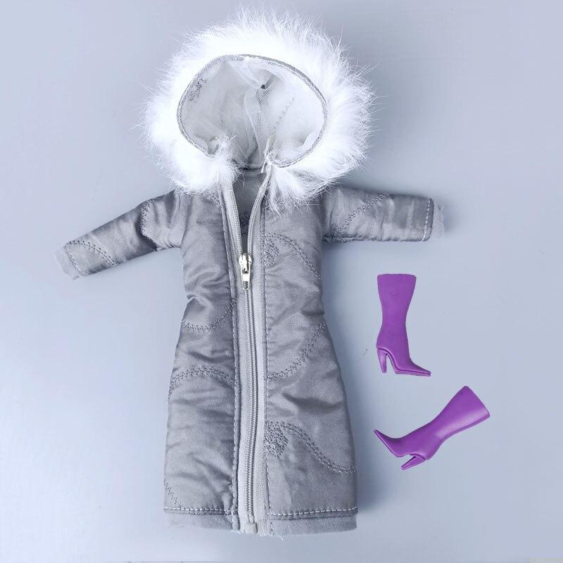 Серое зимнее теплое длинное пальто с капюшоном для куклы Барби, одежда, парка для 1/6 куклы BJD, куртка 1:6, аксессуары для кукол, детские игрушки