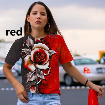Новейшая модная женская футболка с цветочным принтом и коротким рукавом, с круглым вырезом, свободная, мягкая и удобная футболка XS-5XL