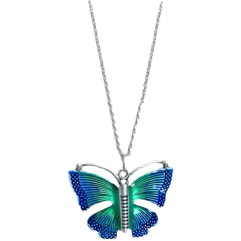 Enamel Butterfly Pendant Necklace Men Women Bohemian Style Choker With Clover Charm Copper Chain Jewelry