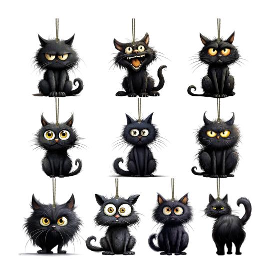 10/20 шт. Хэллоуин Черный кот Подвесное украшение В помещении На улице Зеркало заднего вида автомобиля 2D Плоский акриловый котенок Подвесное украшение Подвеска