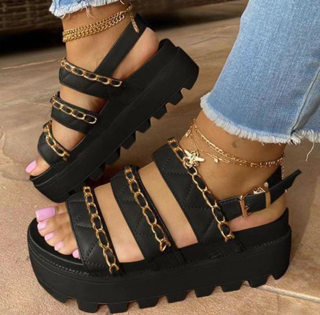 Women Sandals 2024 Fashion Platform Gladiator Sandals Open Toe Buckle Strappy Height Increase Sandals Summer Women Sandalias