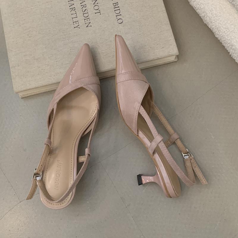 Мода SUOJIALUN 2025 Лето Новый Бренд Женские Сандалии Мода Острый Носок Мелкие Мюли Обувь Тонкий Средний Каблук Туфли-Лодочки для Платья