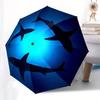 Ocean Blue Shark Silhouette Wall Art Decor Umbrella, Cute Umbrella with Cute Design, Portable 3-Fold Compact Umbrella for Men & Women, Valentine's Day