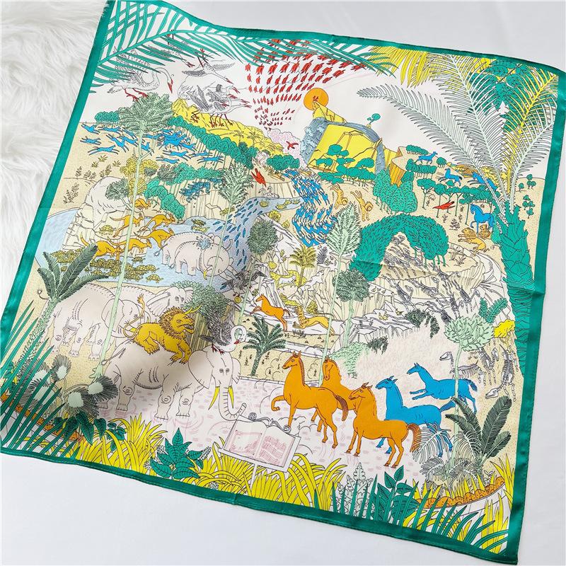 53*53cm Square Silk Scarf Women's Fashion Printed Small Neck Scarf Office Women's Hair Belt Folar Handkerchief Women's Handkerchief Scarf