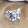 Elegant Silver Color Carving Styled Butterfly Rings Exquisite Fashion Inlaid Purple Zircon Engagement Wedding Rings for Women
