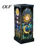 Warm LED Atmosphere Lamp Stained Glass Table Lamp, Rectangular Shape Night Light, Artistic Vertical Geometric Light with Soothing Glow Lighting