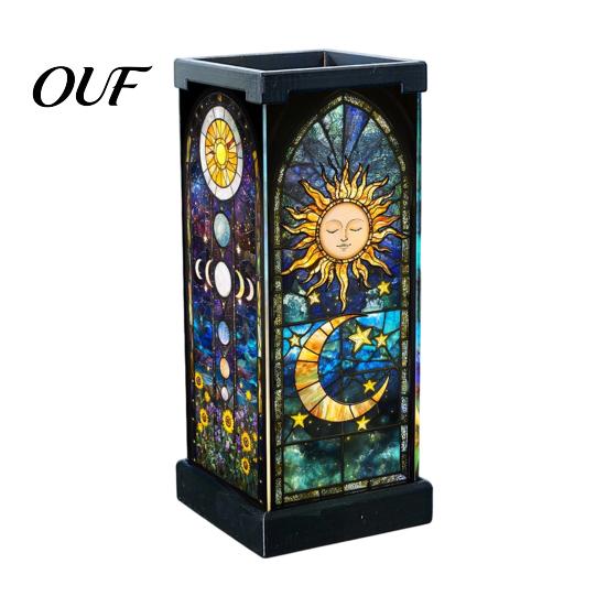 Warm LED Atmosphere Lamp Stained Glass Table Lamp, Rectangular Shape Night Light, Artistic Vertical Geometric Light with Soothing Glow Lighting