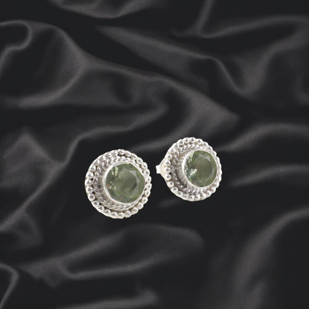 Зеленый Аметист Драгоценный Камень 925 Стерлинговое Серебро Ювелирные Изделия Ручной Работы Пусеты 0.5" В Подарок EE-128-9